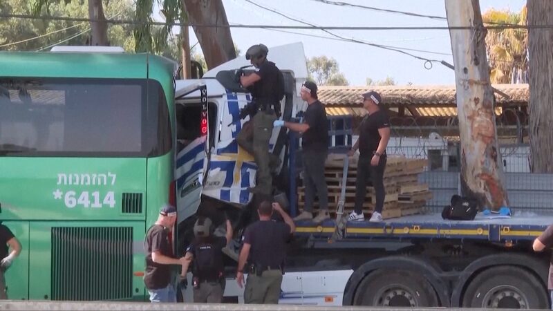 Truck Plows into Tel Aviv Bus Stop, 40 Injured as Civilians Neutralize Driver Truck_Plows_into_Tel_Aviv_Bus_Stop__40_Injured_as_Civilians_Neutralize_Driver video poster