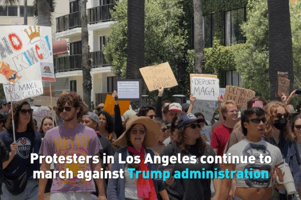āNo Kingsā March in Los Angeles Protests Trumpās Immigration Crackdown āNo Kingsā March in Los Angeles Protests Trumpās Immigration Crackdown video poster