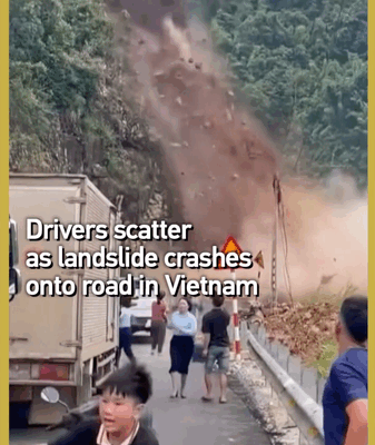 Landslide Shuts Vietnam Highway as Drivers Dash to Safety Landslide_Shuts_Vietnam_Highway_as_Drivers_Dash_to_Safety video poster
