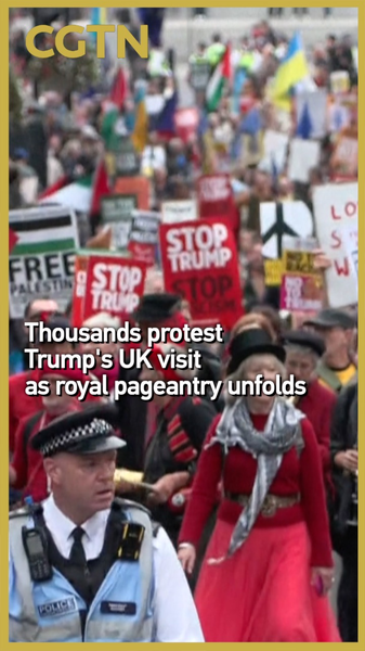 Thousands March Against Trump’s UK State Visit Amid Royal Pageantry Thousands March Against Trump’s UK State Visit Amid Royal Pageantry video poster