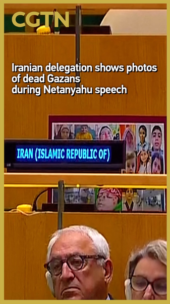 Iranian Delegation Unveils Gaza Death Photos During Netanyahu’s UNGA Speech Iranian Delegation Unveils Gaza Death Photos During Netanyahu’s UNGA Speech video poster