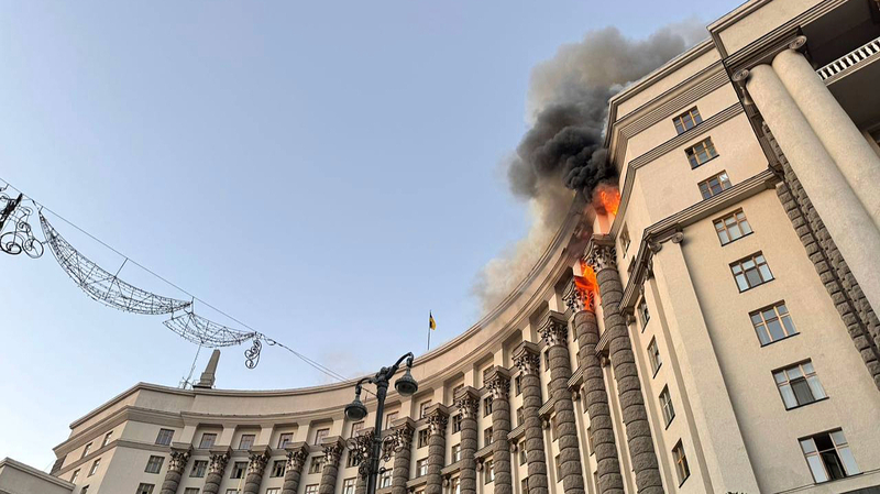 Massive Overnight Air Assault Sparks Fire in Kyiv’s Government Building