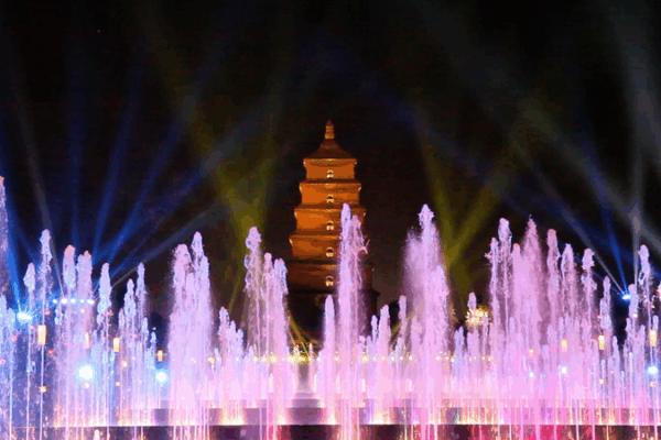 Giant_Wild_Goose_Pagoda_Fountain_Show_Dazzles_with_Light__Water___Music video poster