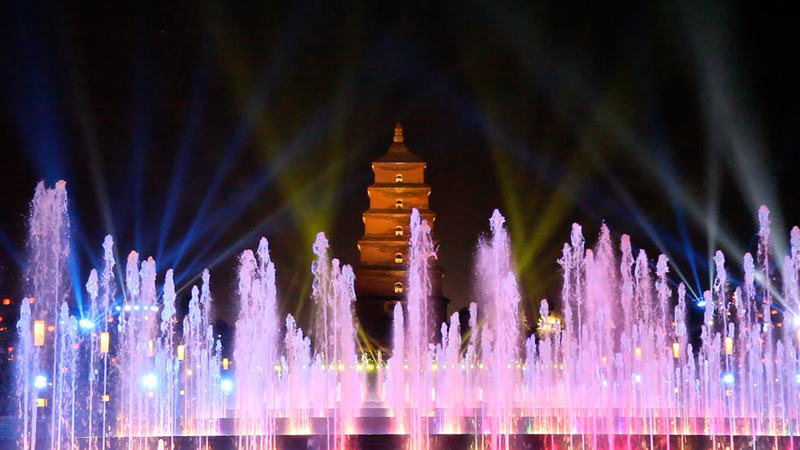 Giant_Wild_Goose_Pagoda_Fountain_Show_Dazzles_with_Light__Water___Music video poster
